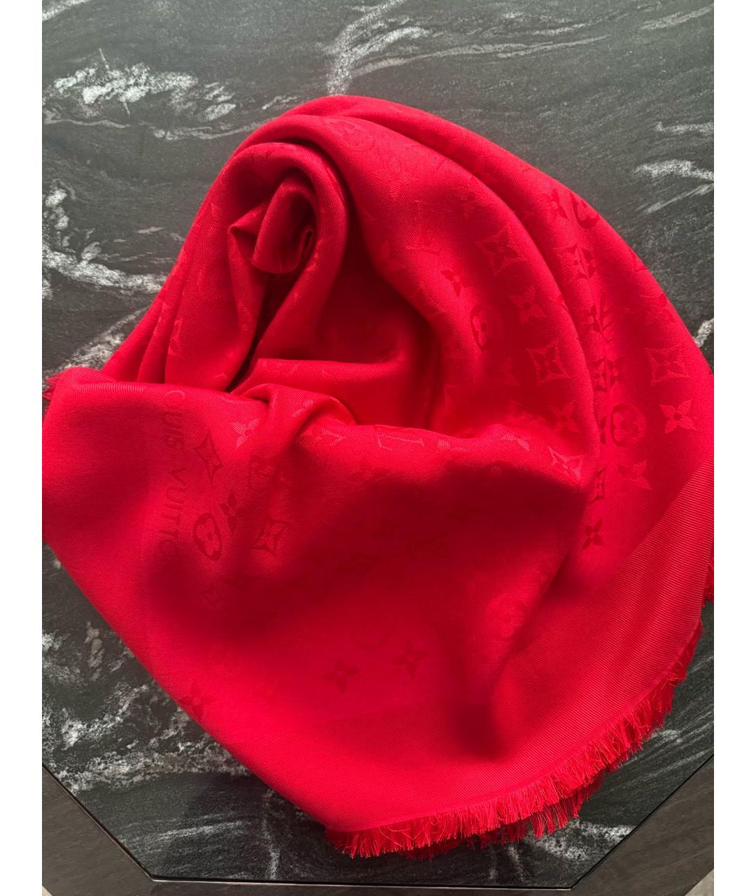 LOUIS VUITTON Красный шерстяной платок, фото 4