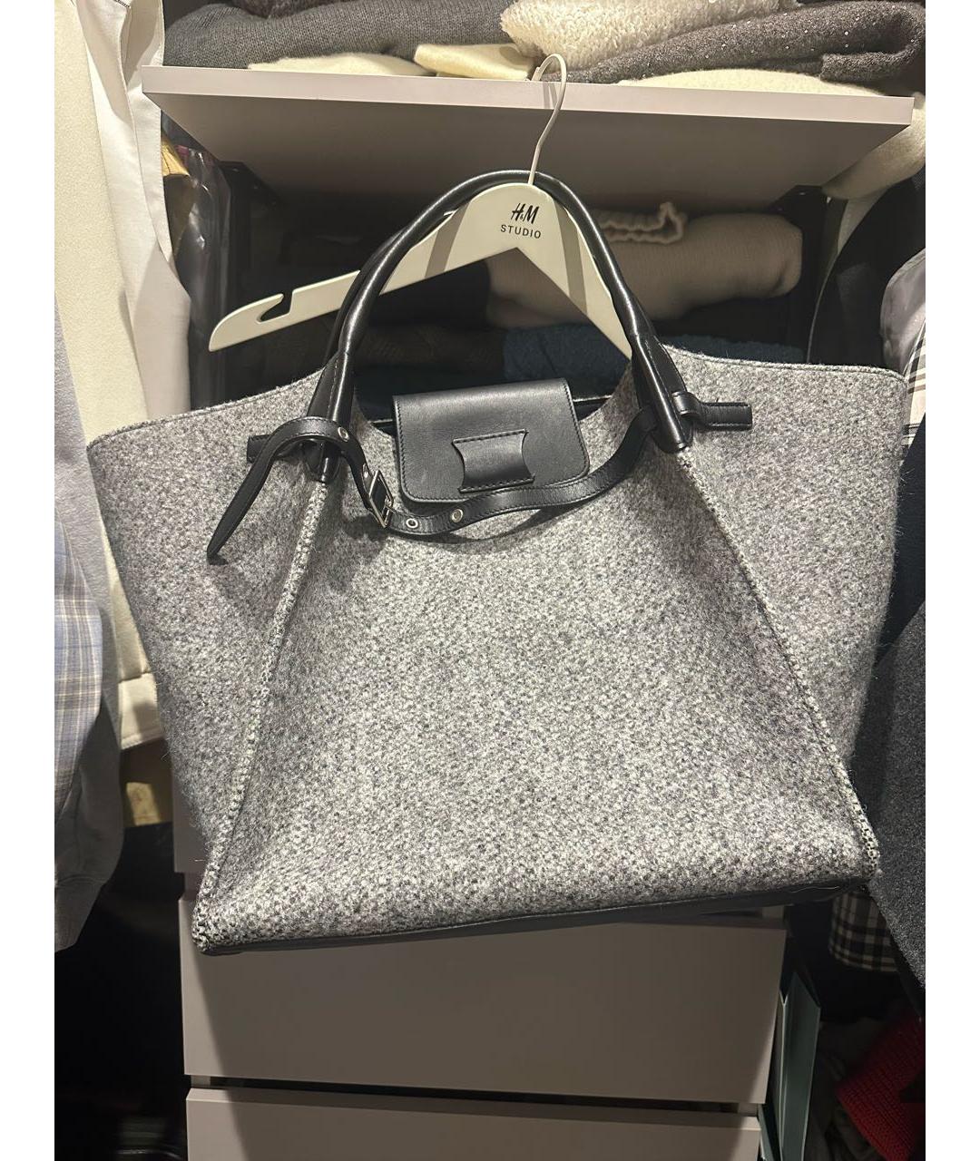 CELINE Серая шерстяная сумка с короткими ручками, фото 2