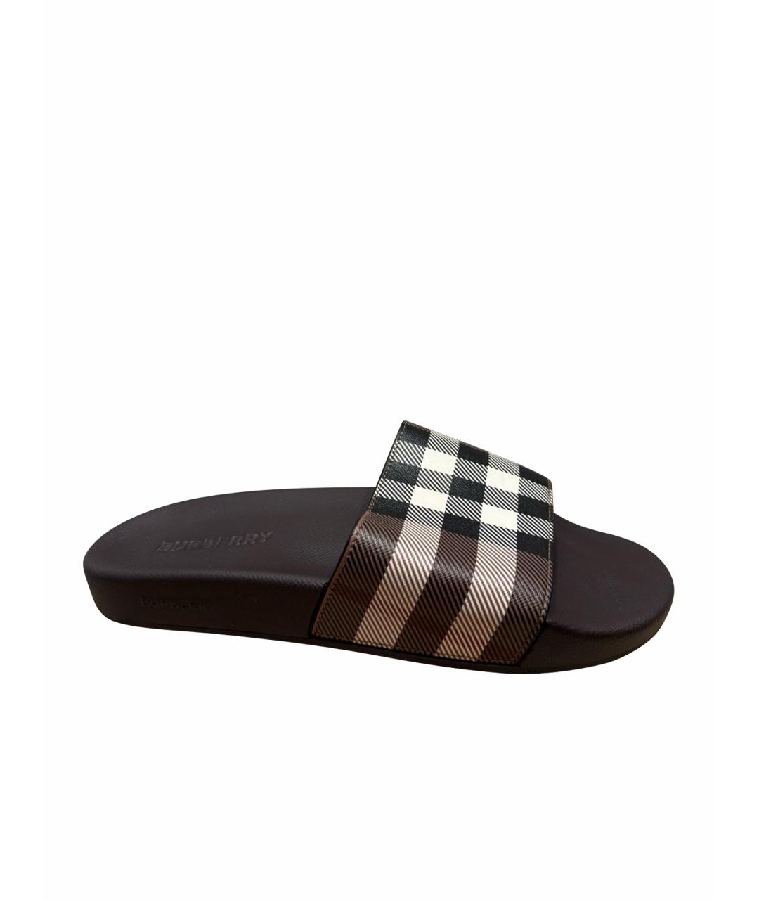 BURBERRY Коричневые шлепанцы из искусственной кожи, фото 1