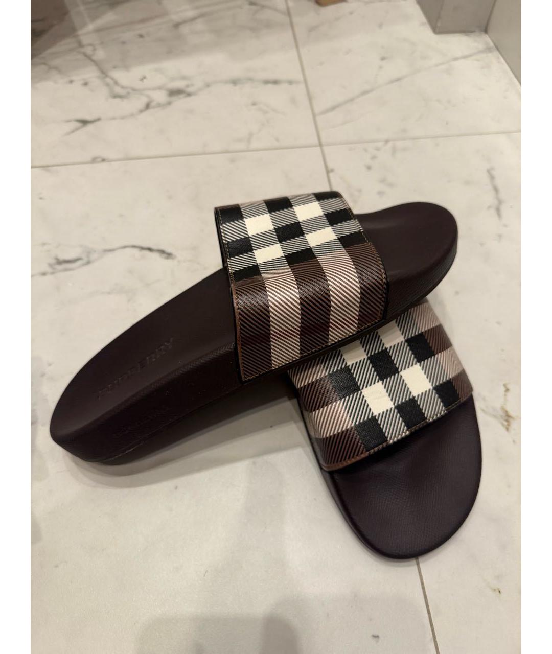 BURBERRY Коричневые шлепанцы из искусственной кожи, фото 5