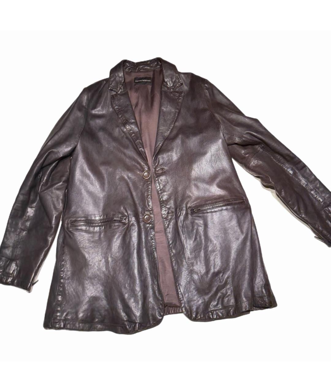 EMPORIO ARMANI Коричневый кожаный пиджак, фото 5