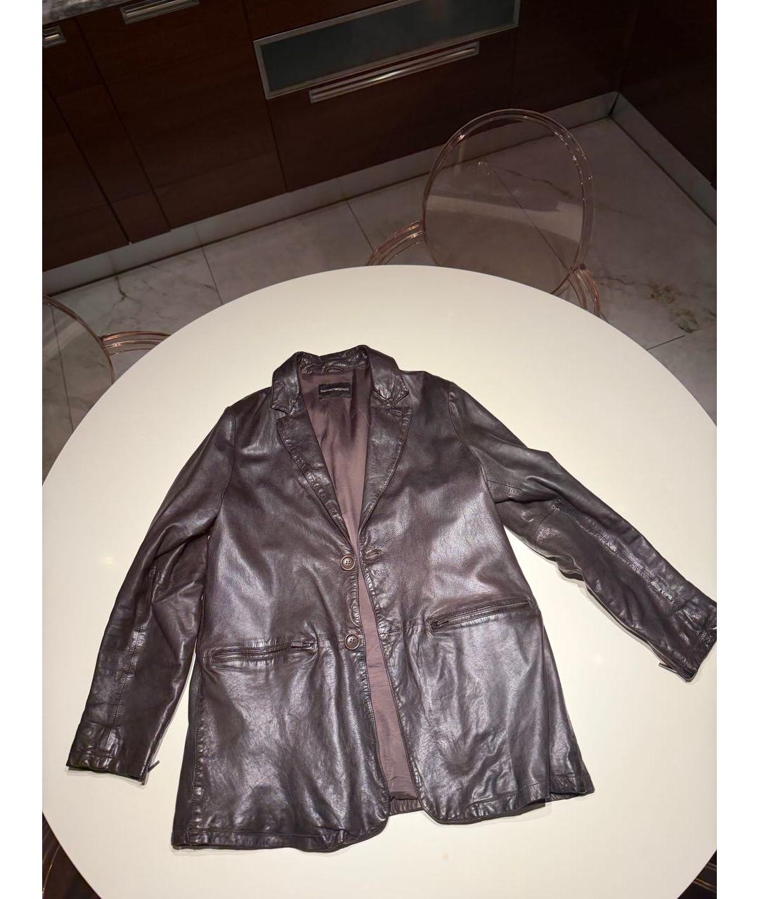 EMPORIO ARMANI Коричневый кожаный пиджак, фото 2