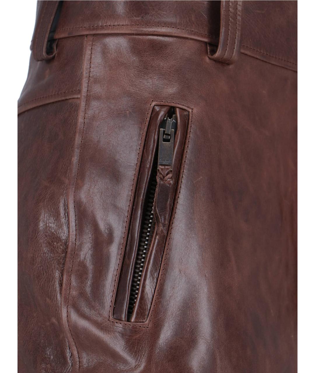 SAINT LAURENT Коричневая кожаная юбка миди, фото 4