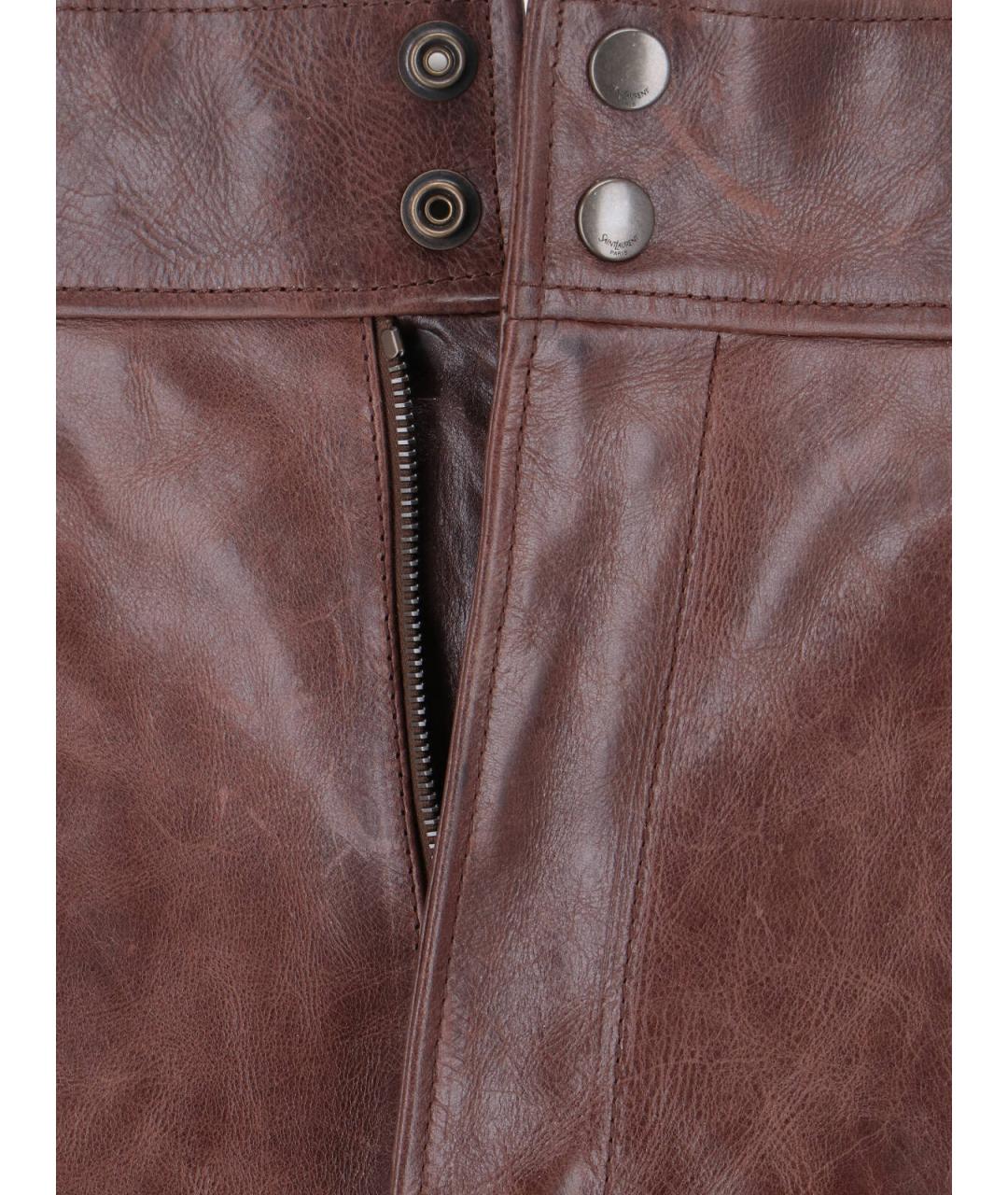 SAINT LAURENT Коричневая кожаная юбка миди, фото 5