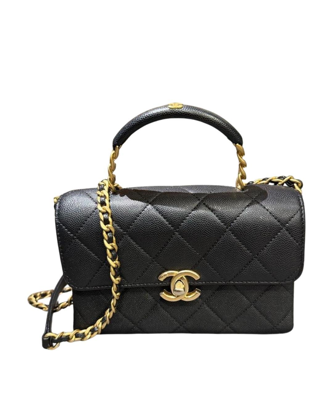 CHANEL Черная кожаная сумка с короткими ручками, фото 1