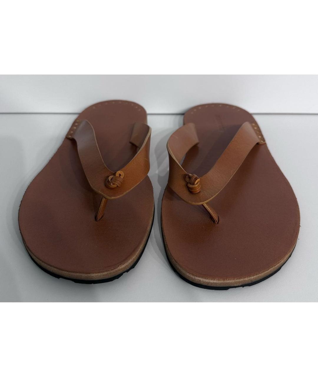 JIL SANDER Коричневые кожаные шлепанцы, фото 2