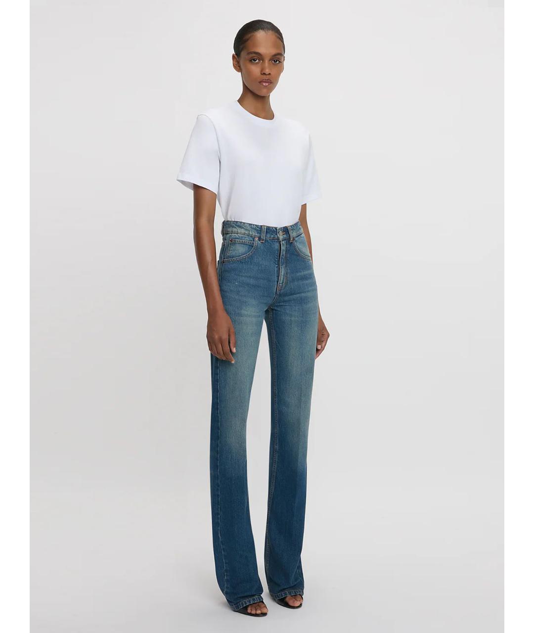 VICTORIA BECKHAM Синие хлопковые прямые джинсы, фото 2