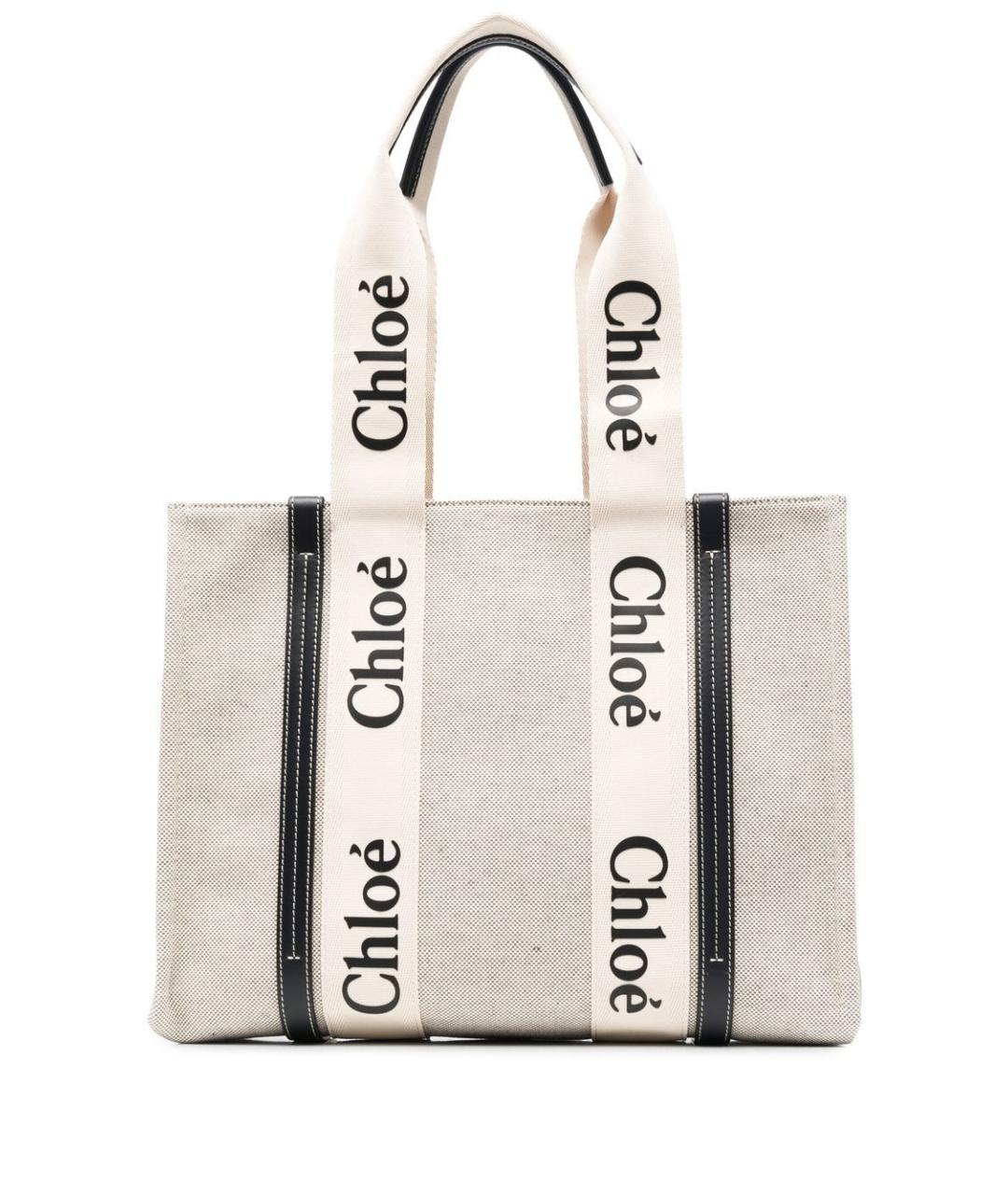CHLOE Бежевая льняная сумка тоут, фото 1
