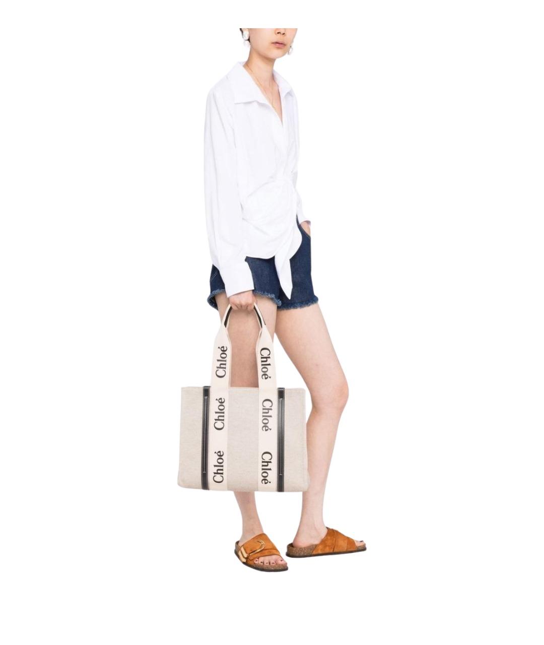 CHLOE Бежевая льняная сумка тоут, фото 6