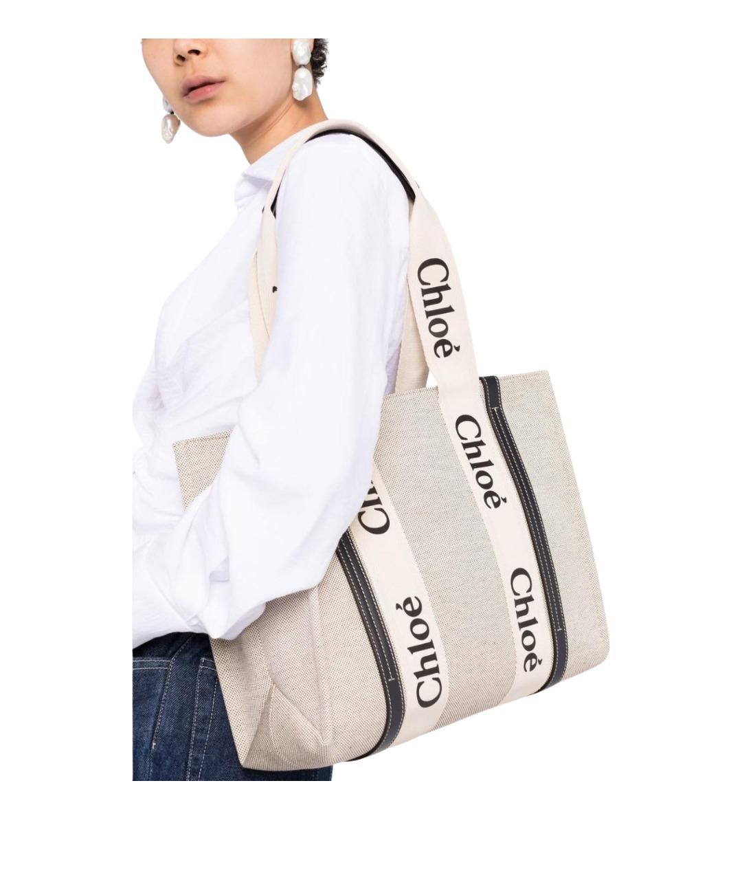CHLOE Бежевая льняная сумка тоут, фото 5