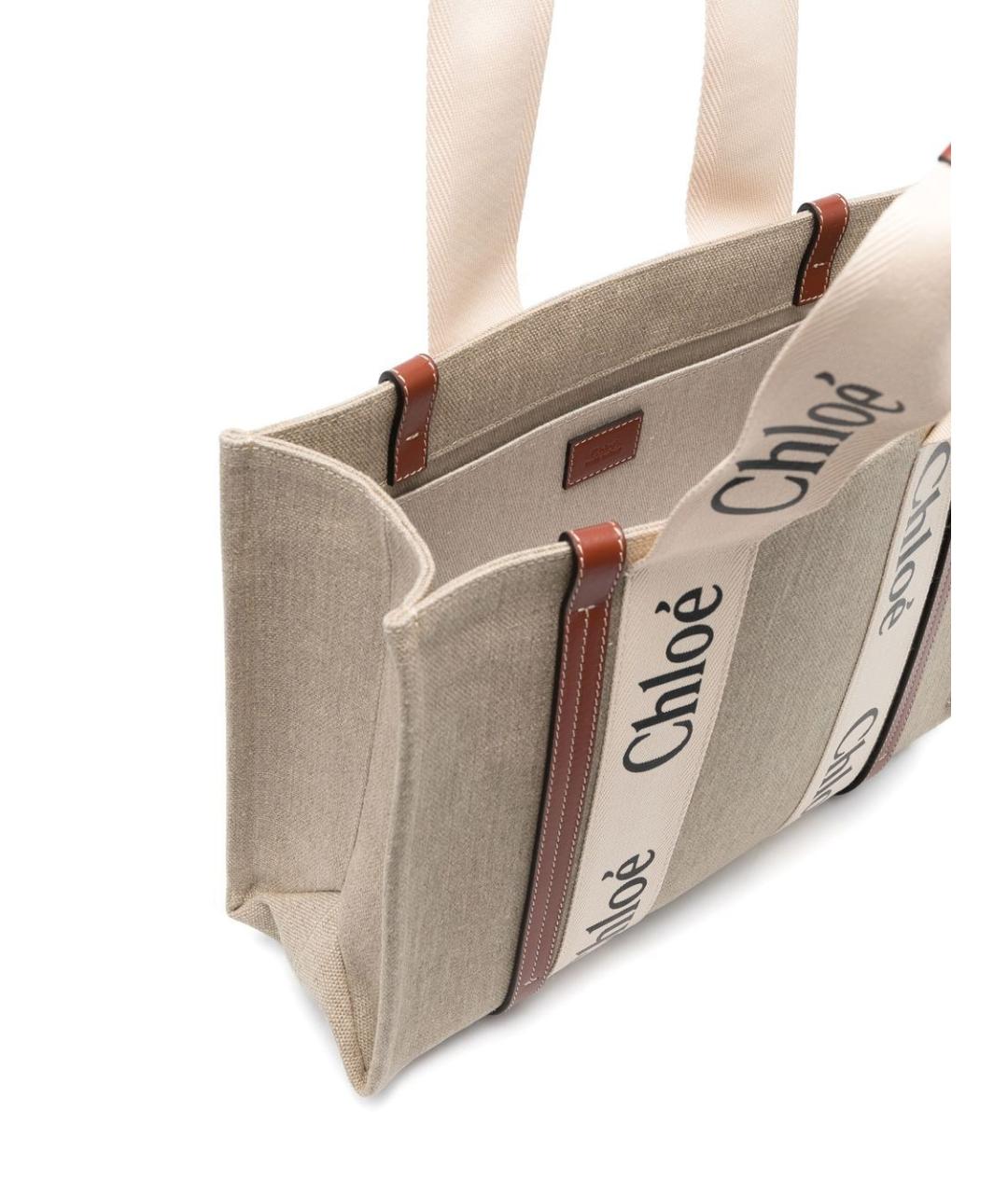 CHLOE Бежевая льняная сумка тоут, фото 4