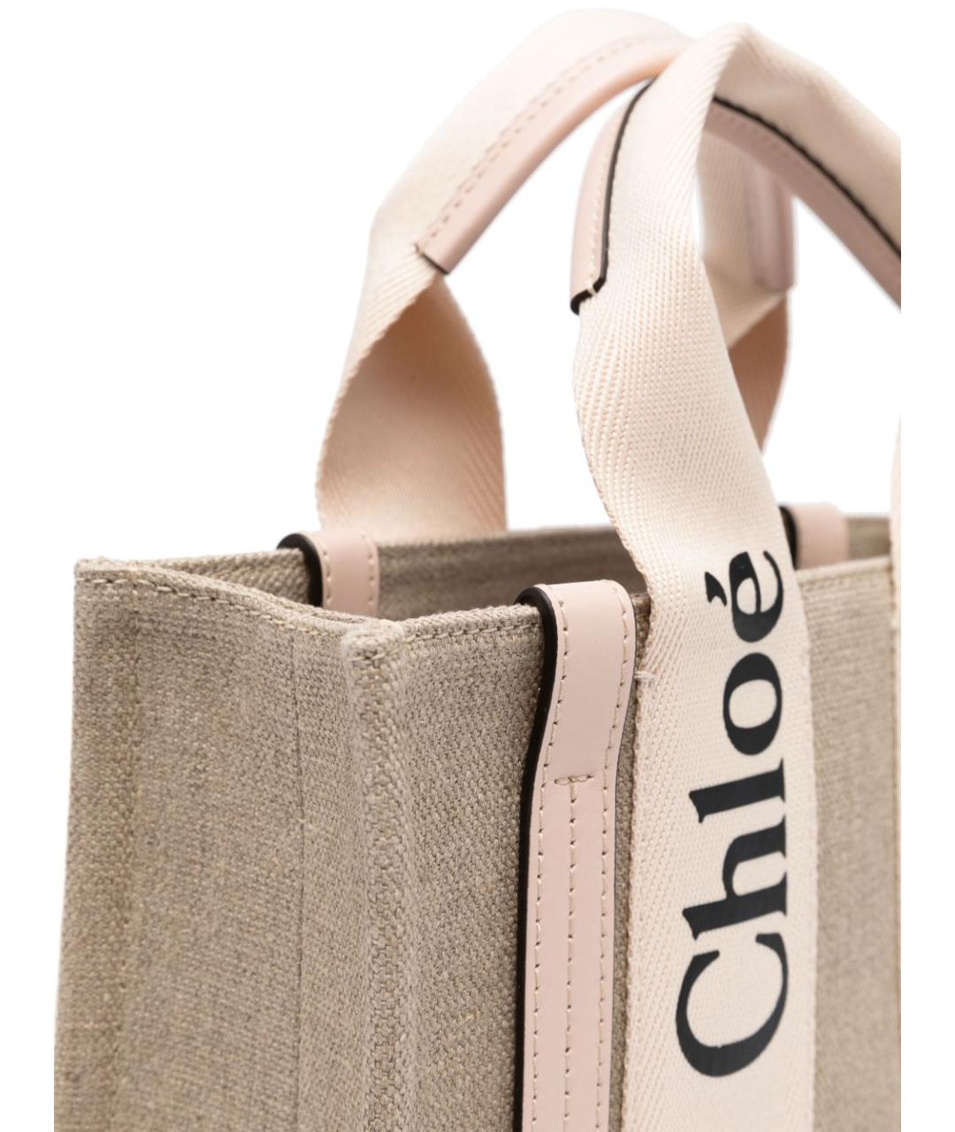 CHLOE Бежевая льняная сумка тоут, фото 5