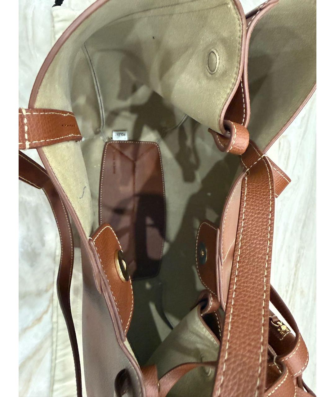 POLENE Коричневая кожаная сумка тоут, фото 4