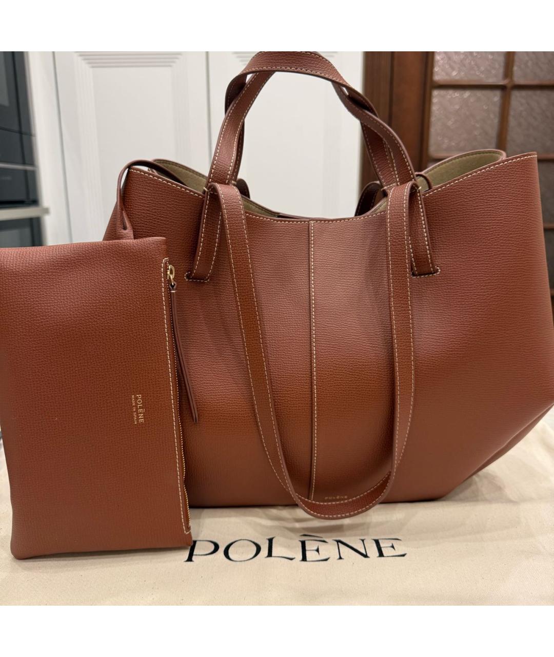 POLENE Коричневая кожаная сумка тоут, фото 5