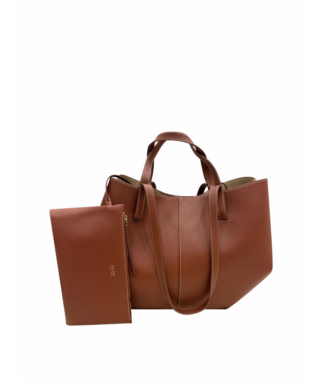 POLENE Коричневая кожаная сумка тоут, фото 1