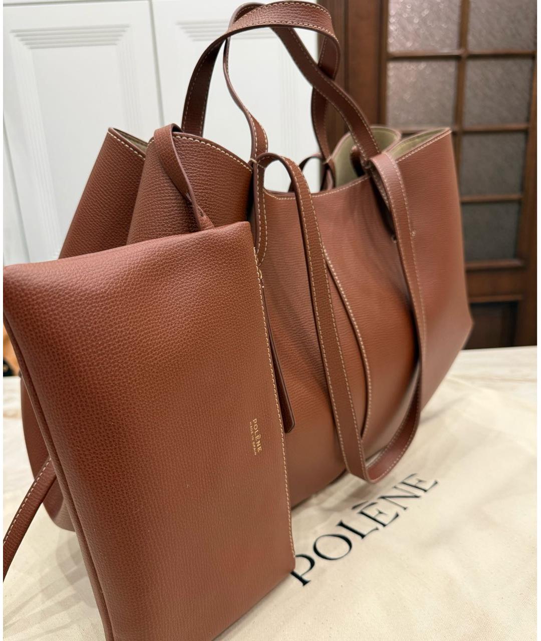 POLENE Коричневая кожаная сумка тоут, фото 2