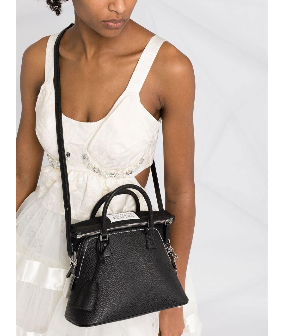 MAISON MARGIELA Черная кожаная сумка тоут, фото 3