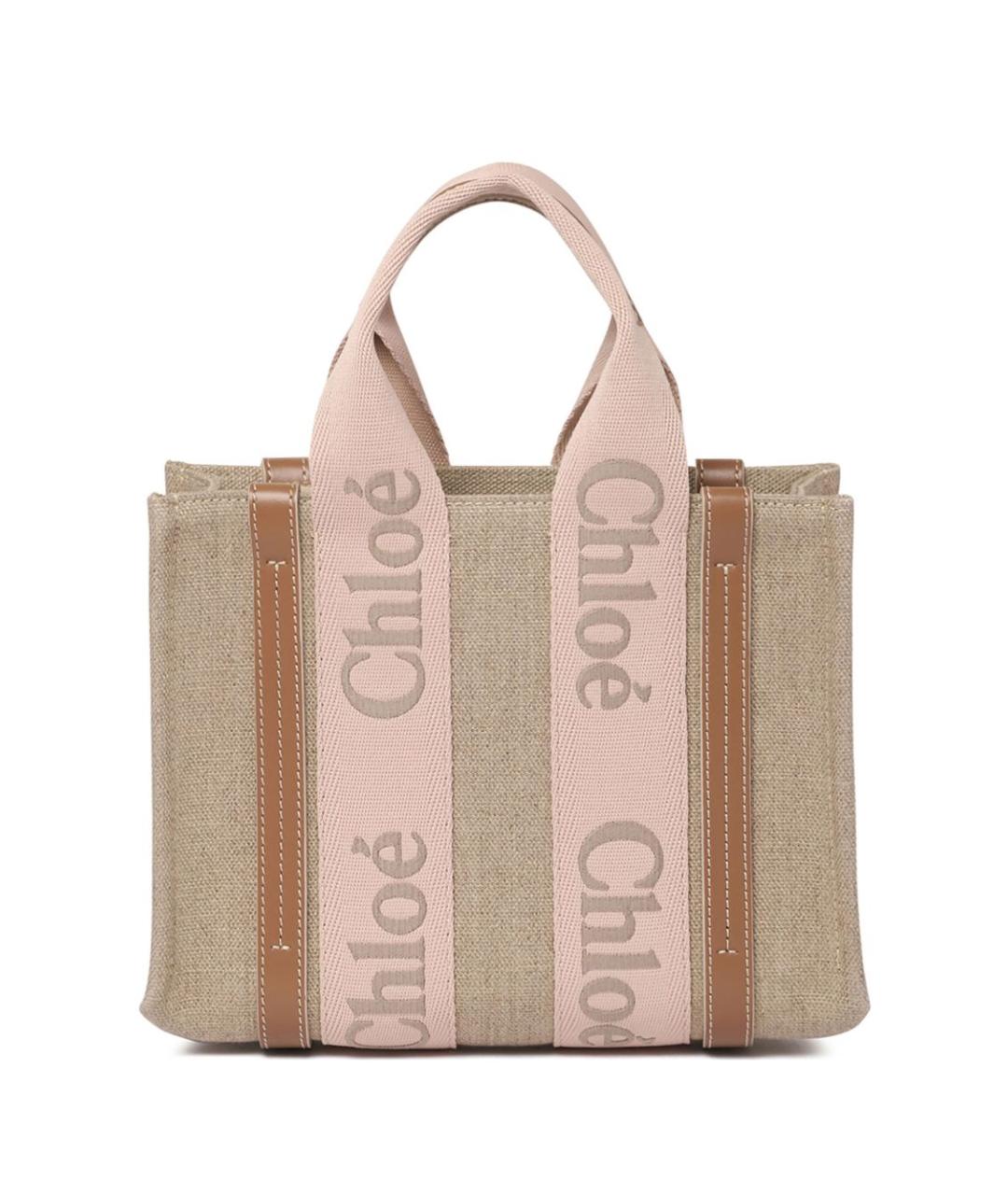 CHLOE Бежевая льняная сумка тоут, фото 4