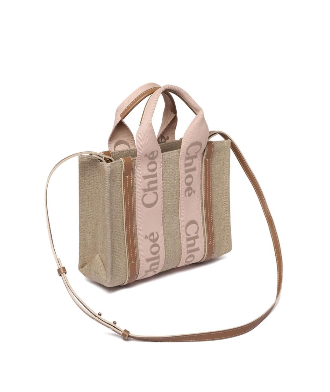 CHLOE Бежевая льняная сумка тоут, фото 3