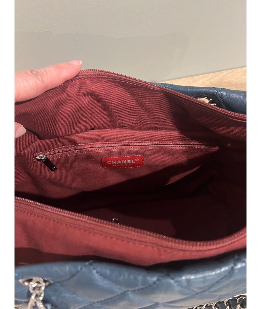 CHANEL Темно-синяя кожаная сумка тоут, фото 6