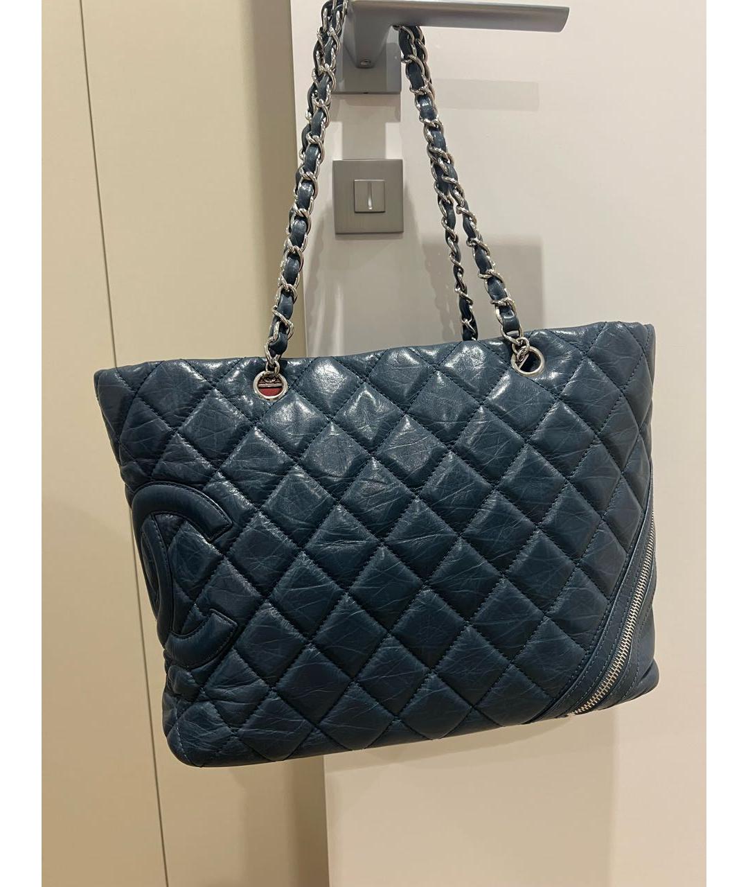 CHANEL Темно-синяя кожаная сумка тоут, фото 9