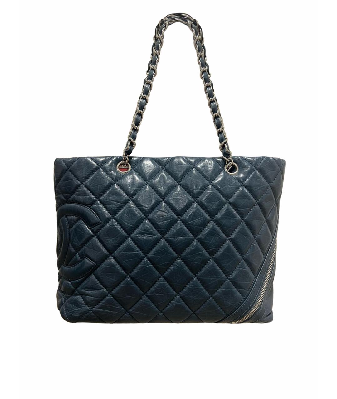 CHANEL Темно-синяя кожаная сумка тоут, фото 1