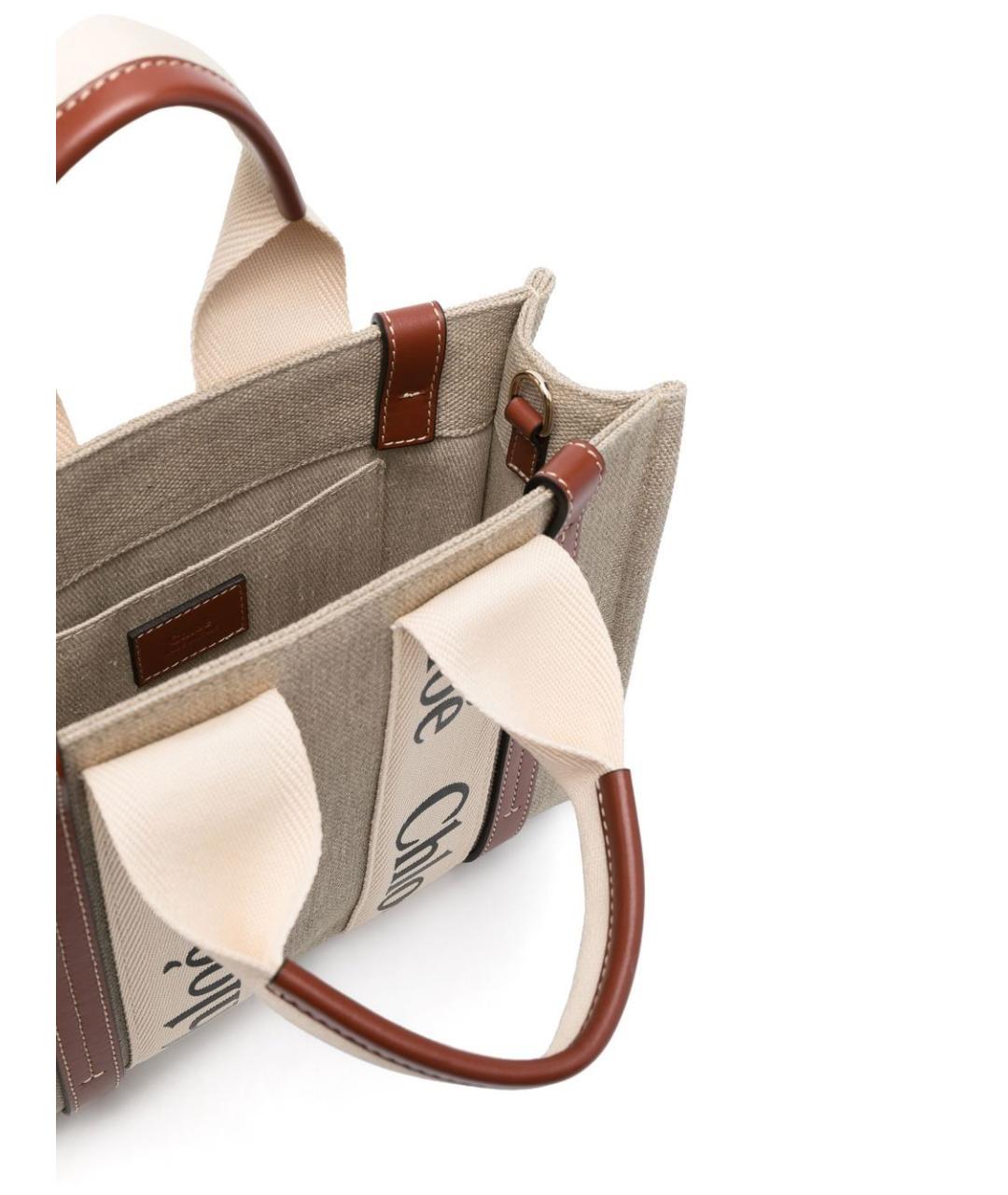 CHLOE Бежевая льняная сумка тоут, фото 5