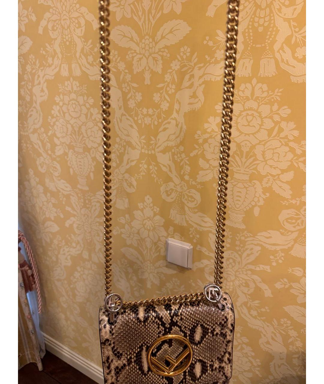 FENDI Бежевая сумка через плечо из экзотической кожи, фото 7