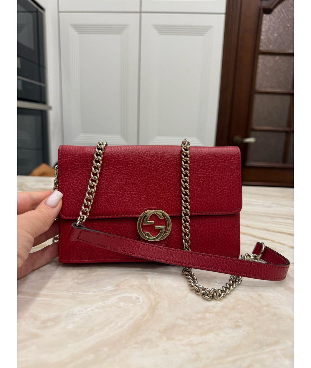 GUCCI Красная кожаная сумка через плечо, фото 6