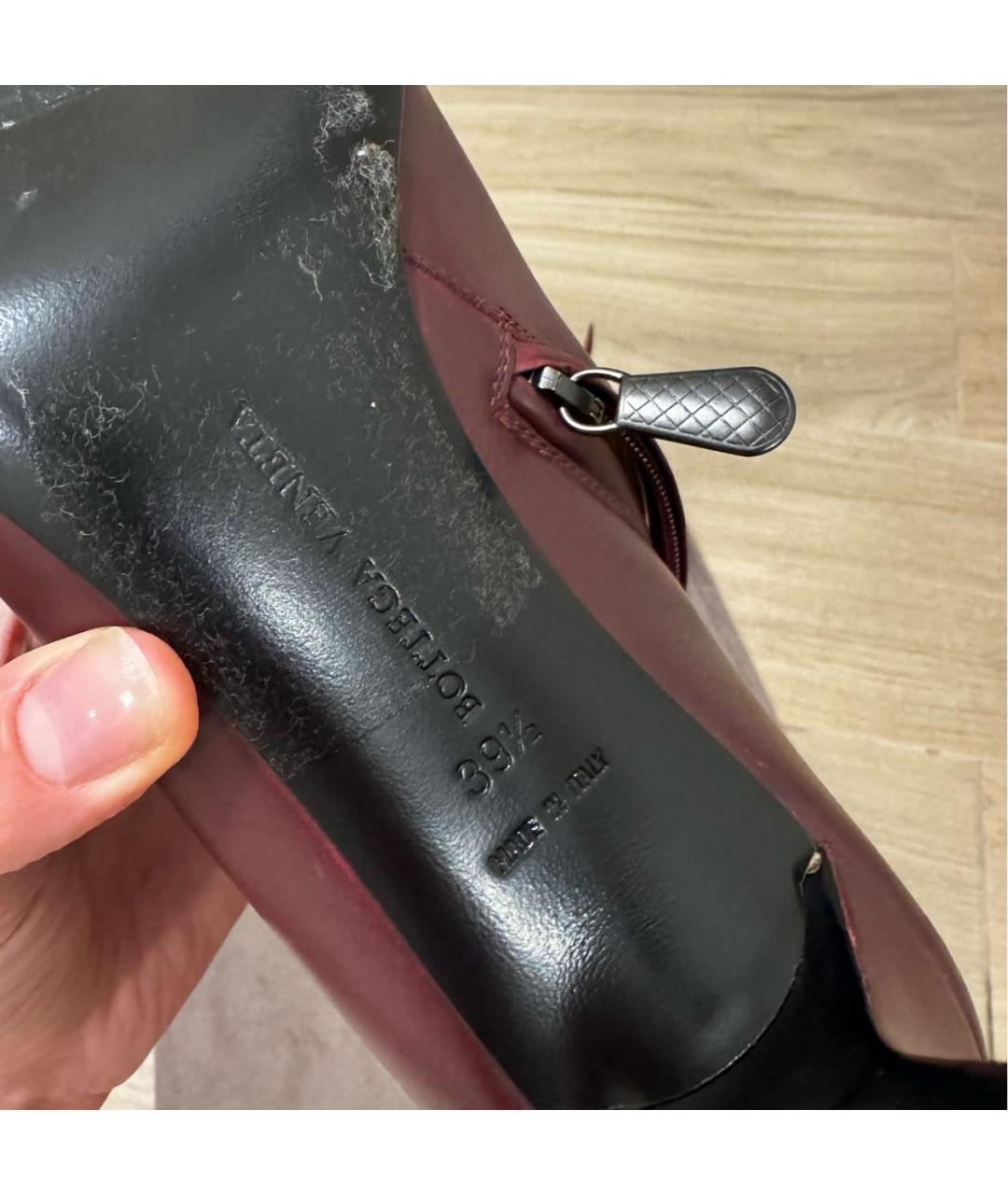 BOTTEGA VENETA Бордовые кожаные ботильоны, фото 7