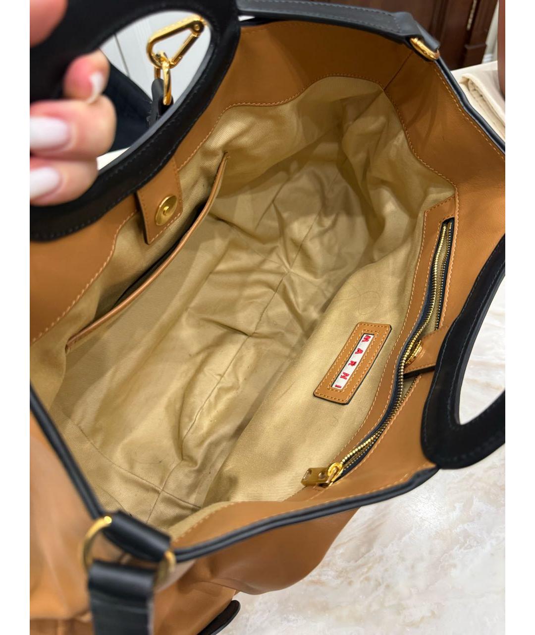 MARNI Коричневая кожаная сумка тоут, фото 4