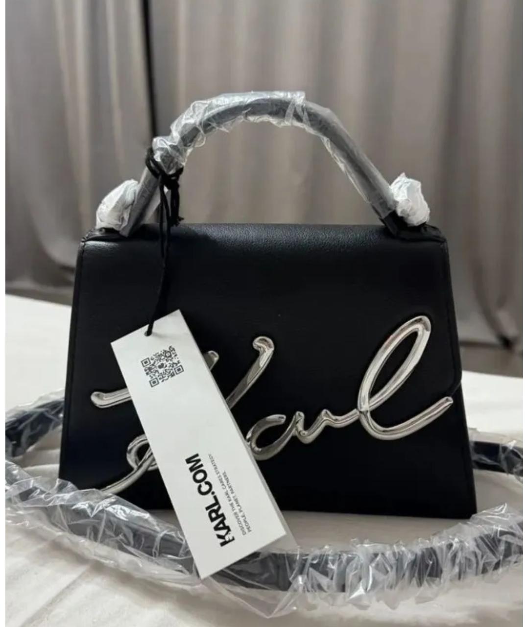 KARL LAGERFELD Черная кожаная сумка с короткими ручками, фото 5