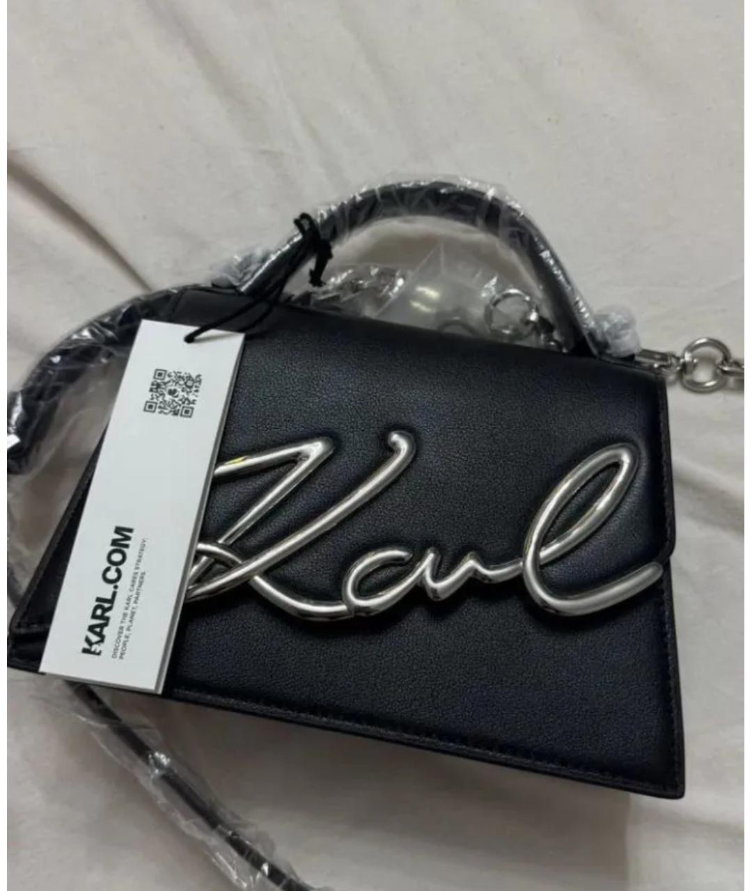 KARL LAGERFELD Черная кожаная сумка с короткими ручками, фото 2