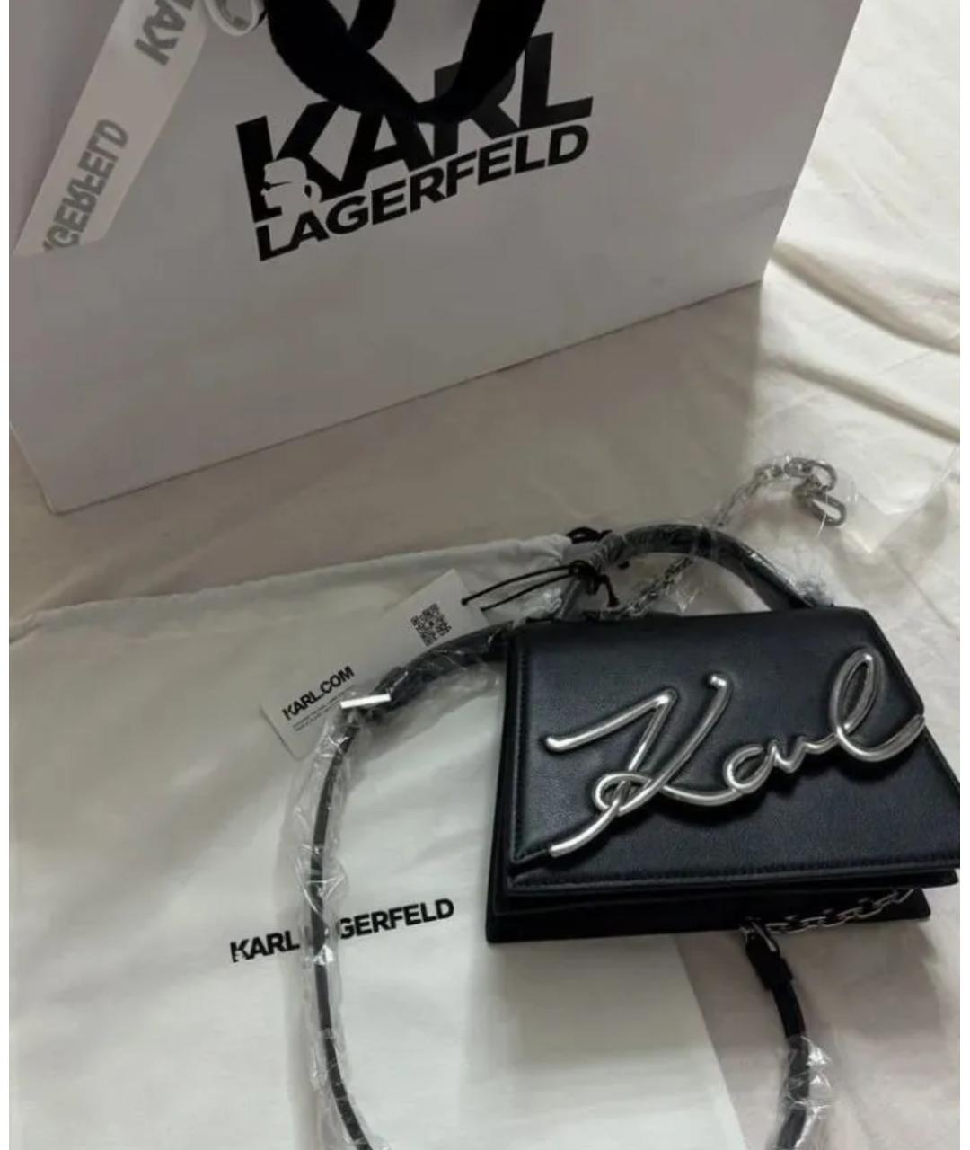 KARL LAGERFELD Черная кожаная сумка с короткими ручками, фото 3