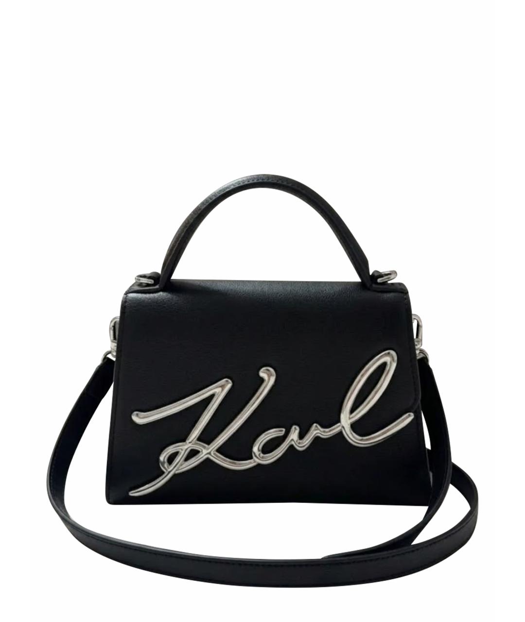 KARL LAGERFELD Черная кожаная сумка с короткими ручками, фото 1