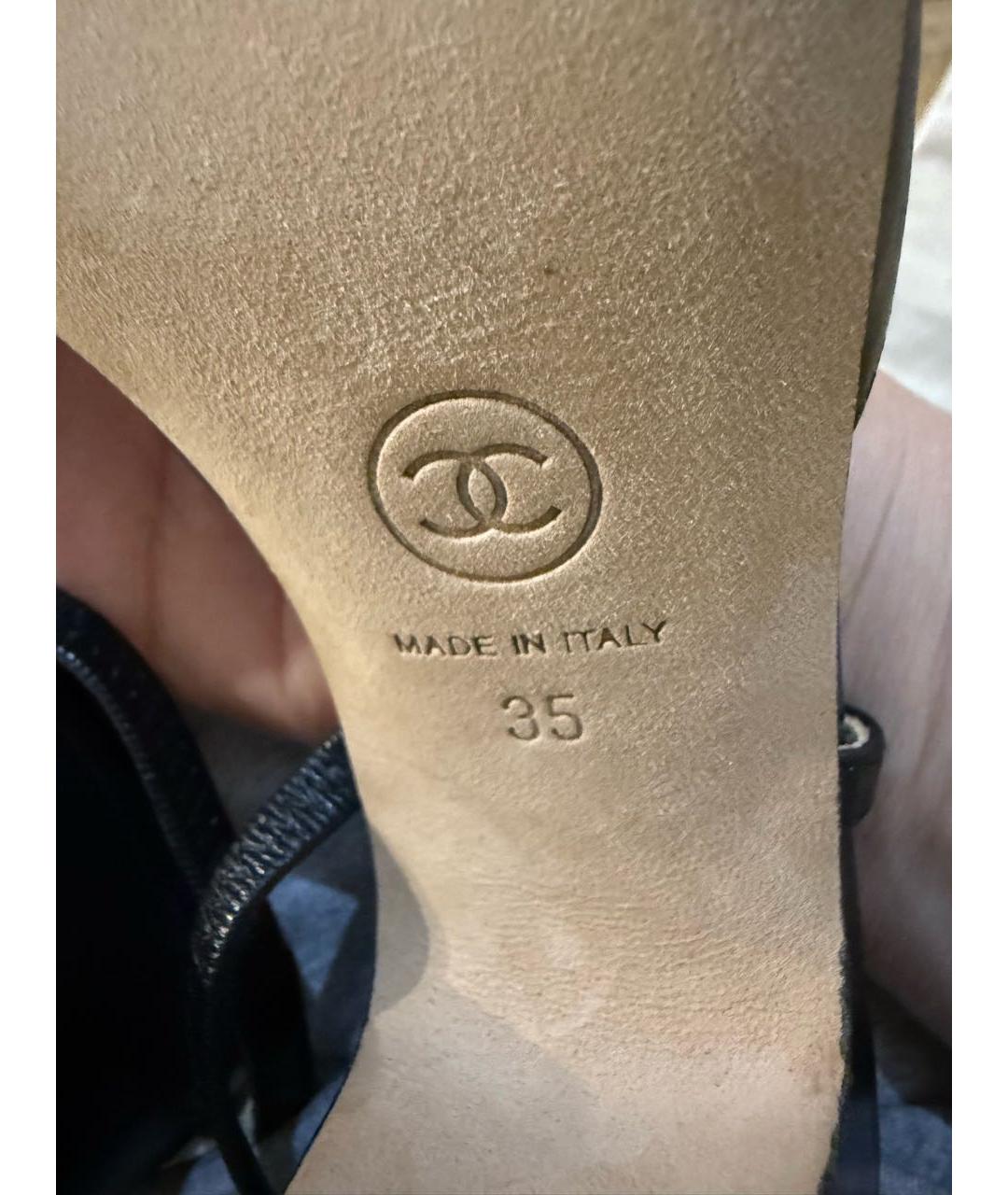 CHANEL Черные кожаные босоножки, фото 5