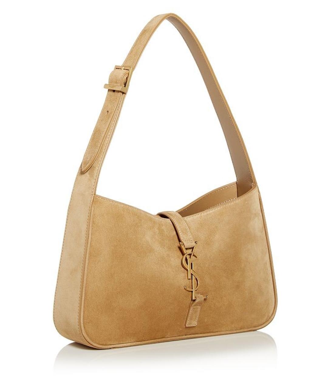 SAINT LAURENT Горчичная замшевая сумка с короткими ручками, фото 2