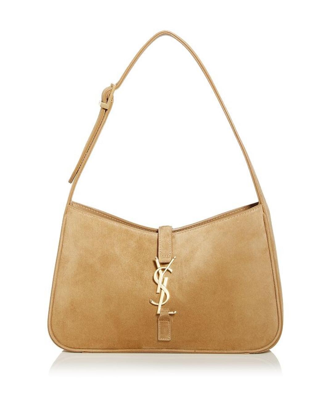 SAINT LAURENT Горчичная замшевая сумка с короткими ручками, фото 7