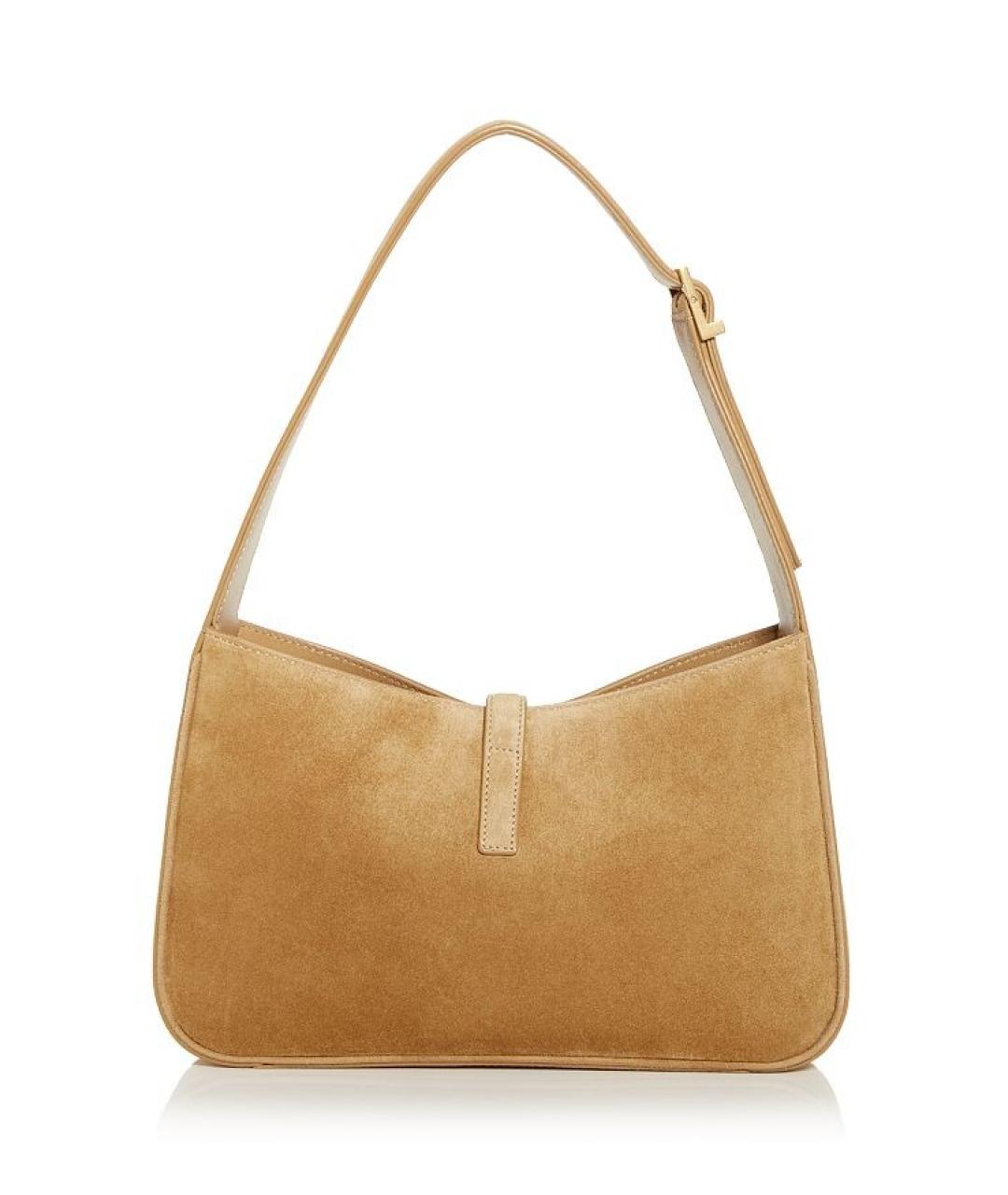 SAINT LAURENT Горчичная замшевая сумка с короткими ручками, фото 3