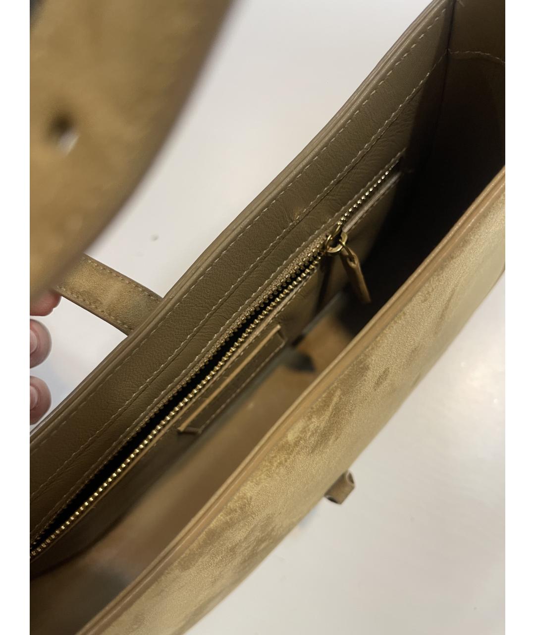 SAINT LAURENT Горчичная замшевая сумка с короткими ручками, фото 4