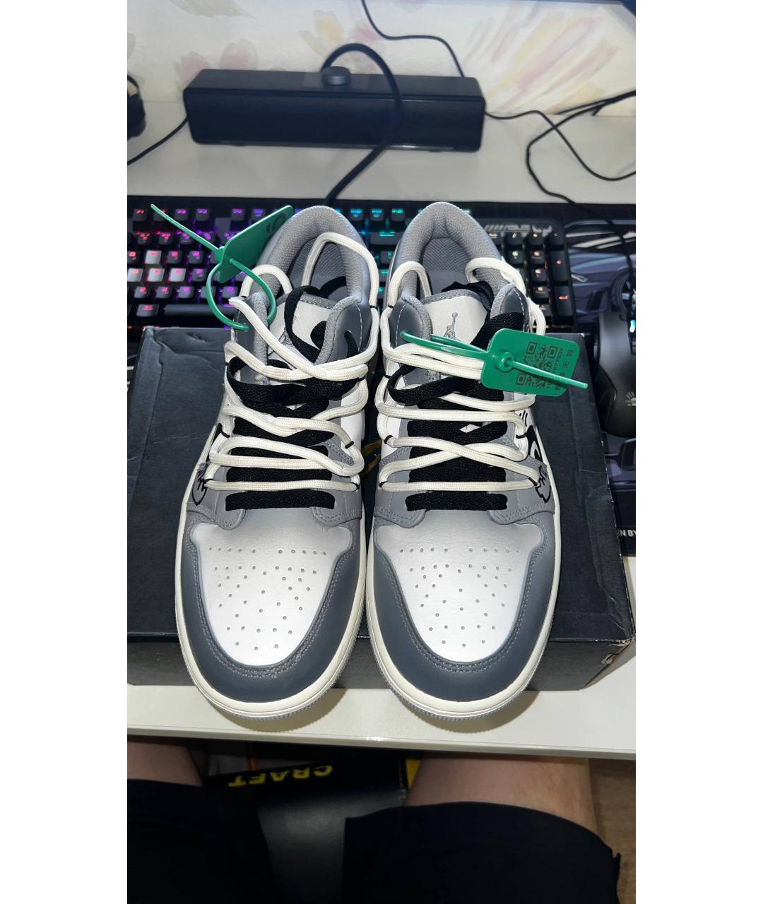 JORDAN Серые кожаные низкие кроссовки / кеды, фото 2