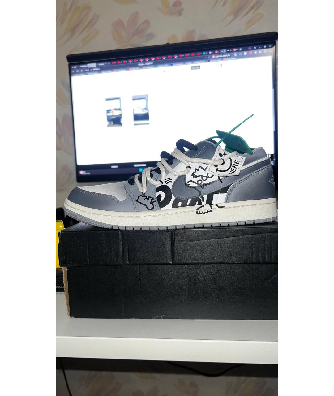 JORDAN Серые кожаные низкие кроссовки / кеды, фото 10