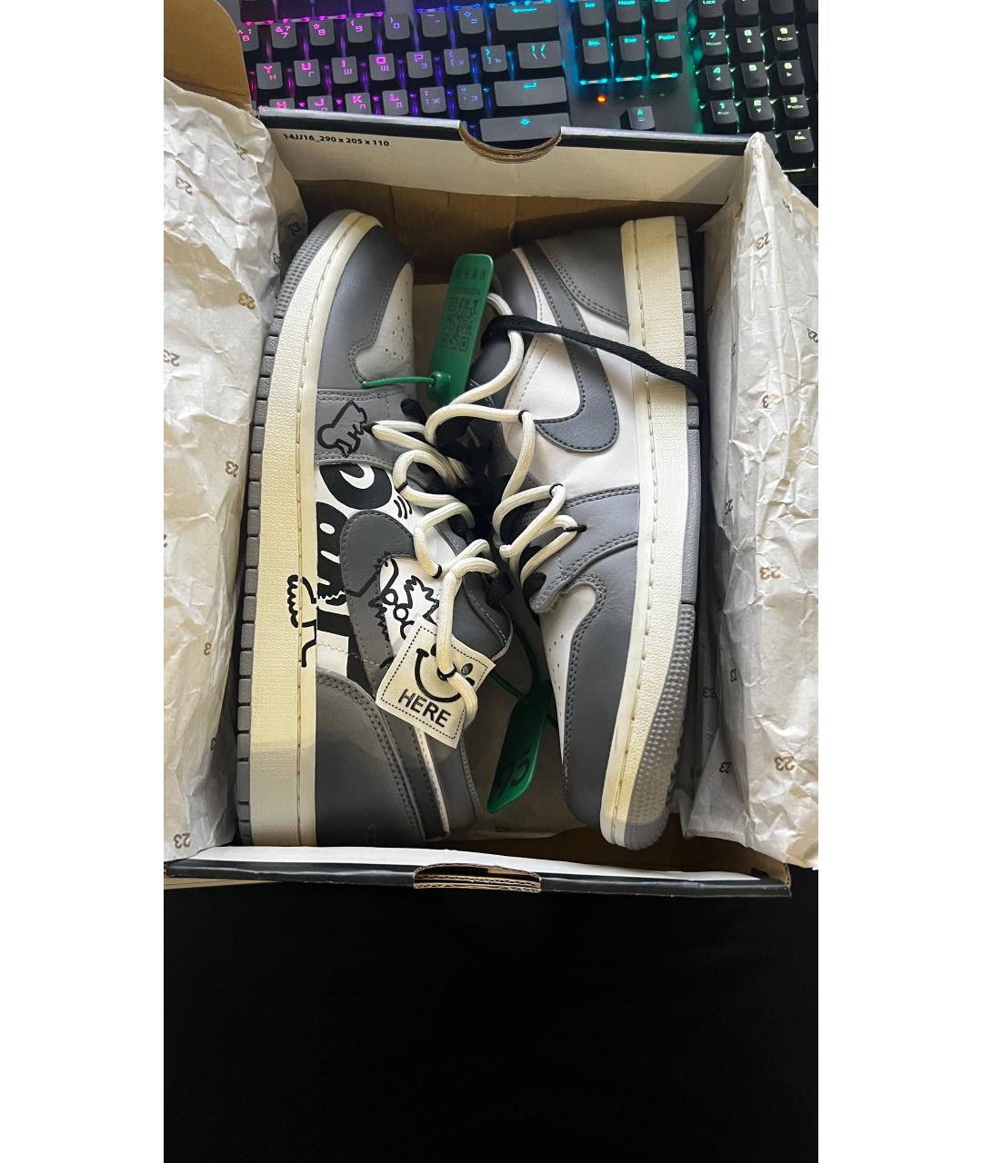 JORDAN Серые кожаные низкие кроссовки / кеды, фото 6