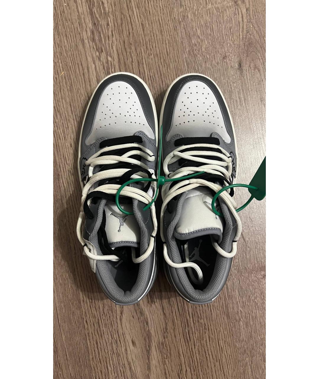 JORDAN Серые кожаные низкие кроссовки / кеды, фото 3