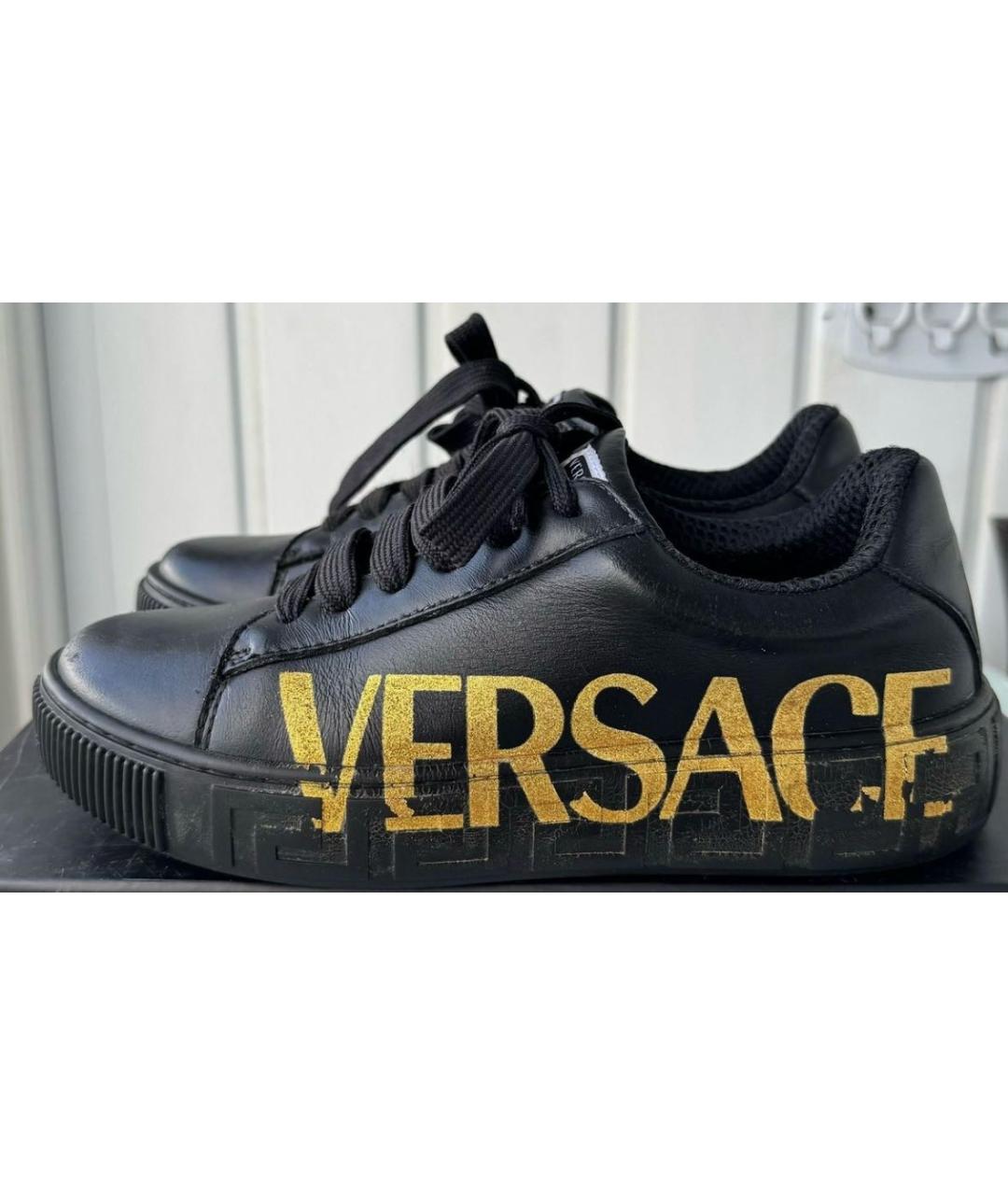 VERSACE Черные кожаные кеды, фото 7