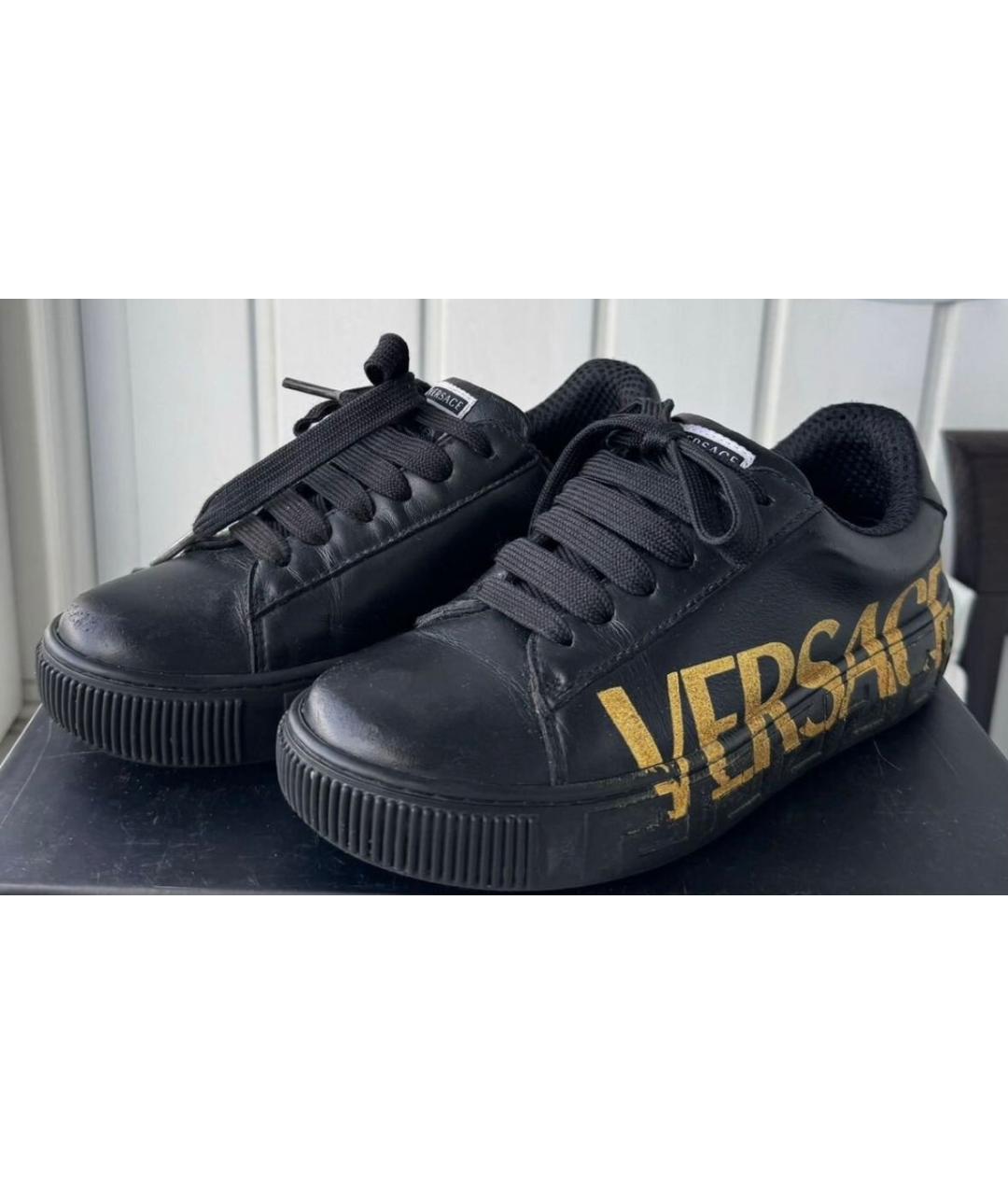 VERSACE Черные кожаные кеды, фото 4