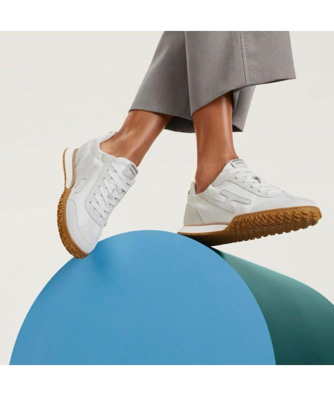 HERMES Белые кожаные кроссовки, фото 8