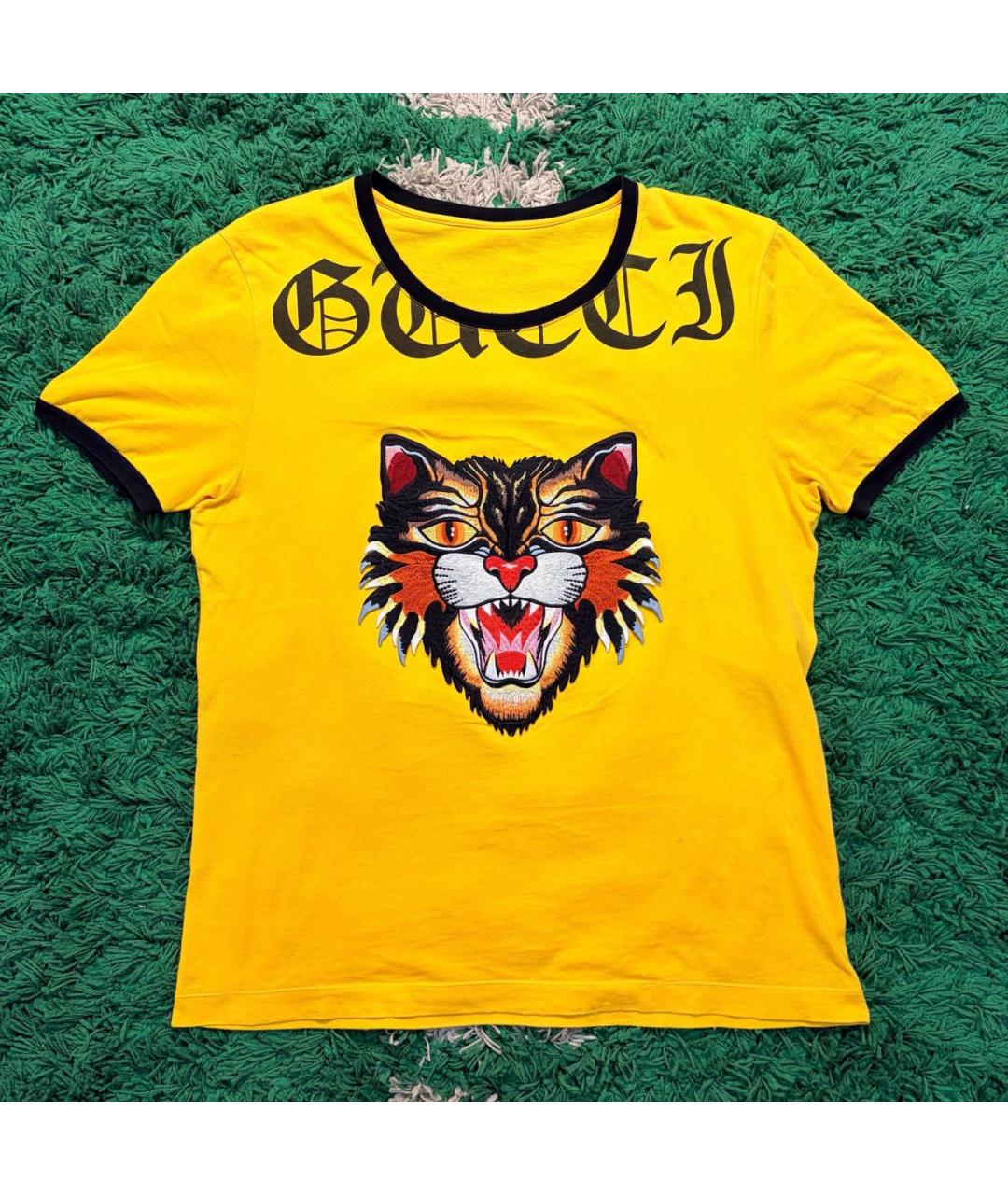 GUCCI Желтая хлопковая футболка, фото 6