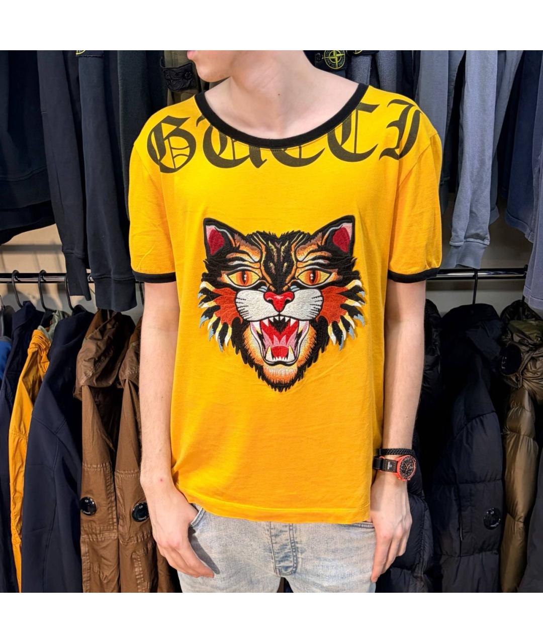 GUCCI Желтая хлопковая футболка, фото 5