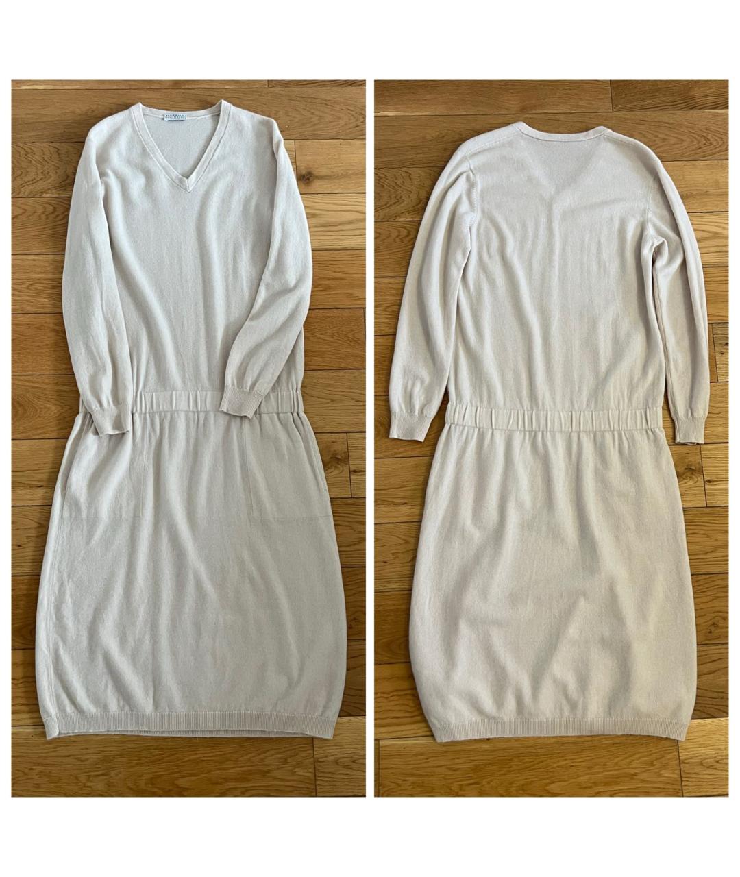 BRUNELLO CUCINELLI Бежевое кашемировое повседневное платье, фото 7